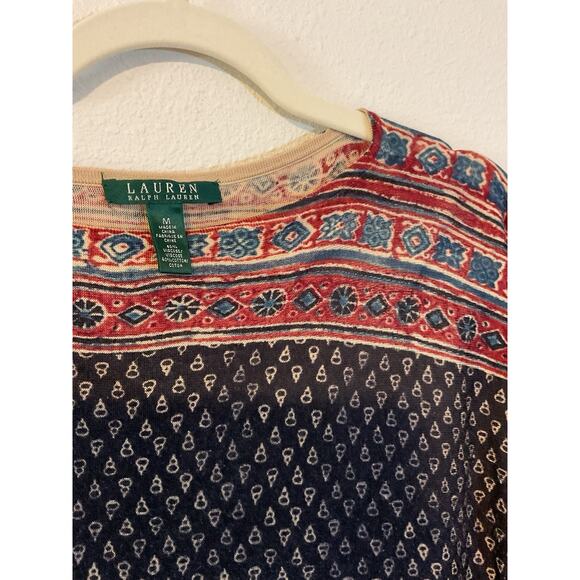 Lauren Ralph Lauren Top Shirt Womens M Long Sleeve Boat Neck Pullover Geometric - Picture 3 of 3